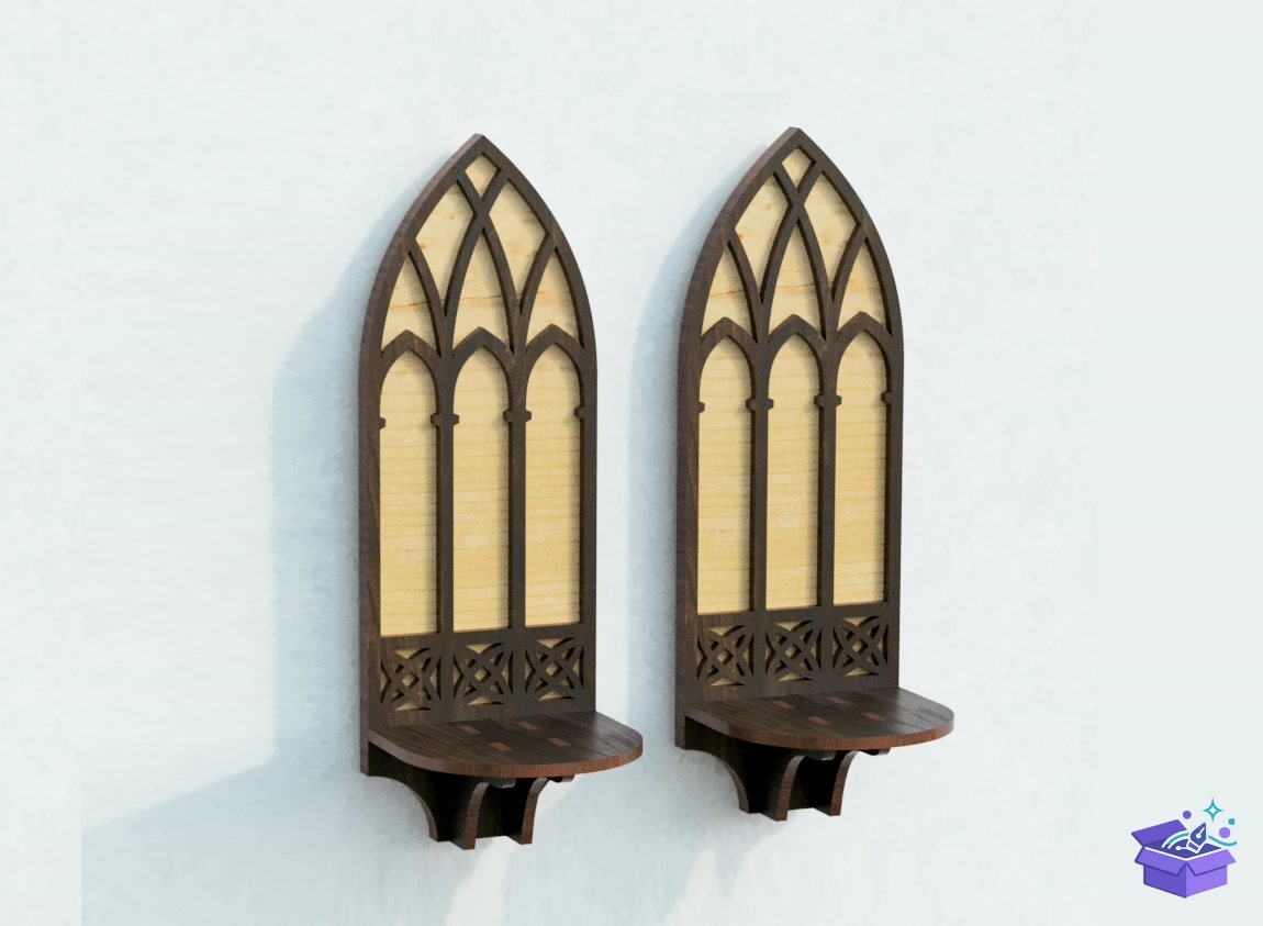 Lazer Kesim Cathedral Arch Floating Duvar Rafı - Lazer Kesim ve Çizim Dosyası (SVG, DXF, EPS, PNG) - detaylı önizleme 4