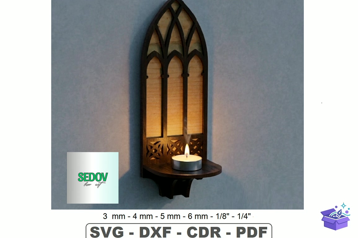Lazer Kesim Cathedral Arch Floating Duvar Rafı - Lazer Kesim ve Çizim Dosyası (SVG, DXF, EPS, PNG) - detaylı önizleme 5