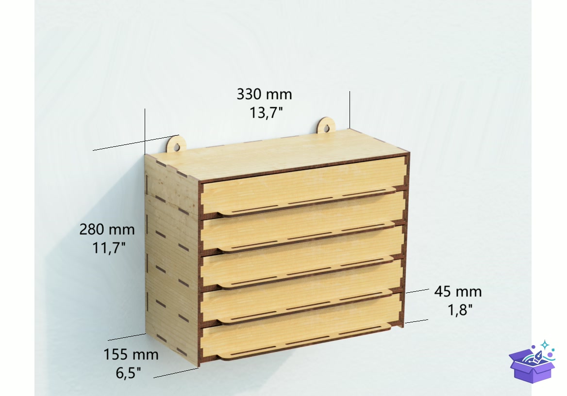 Lazer Kesim Wall Stackable Drawer Organize - Lazer Kesim ve Çizim Dosyası (SVG, DXF, EPS, PNG) - detaylı önizleme 2
