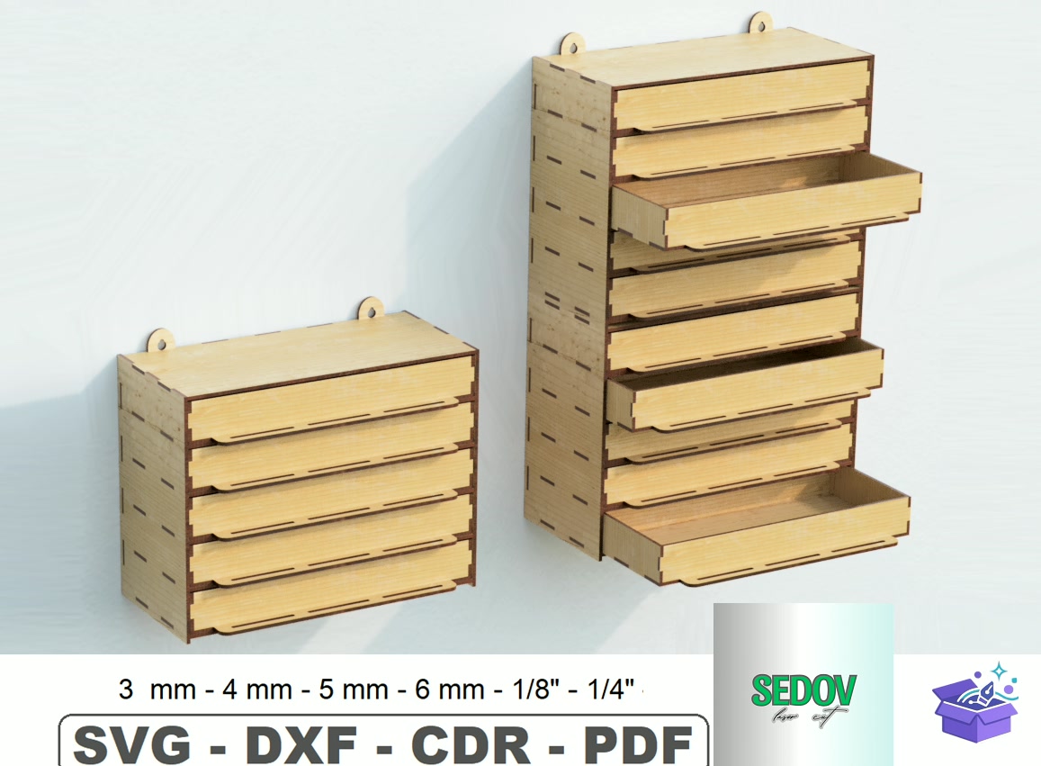 Lazer Kesim Wall Stackable Drawer Organize - Lazer Kesim ve Çizim Dosyası (SVG, DXF, EPS, PNG) - detaylı önizleme 5