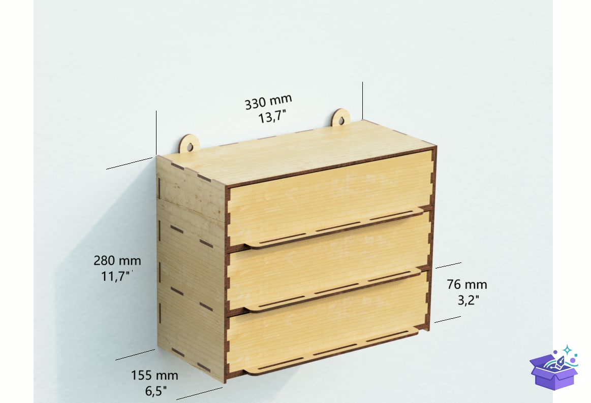 Modular Wall Drawer Laser - Lazer Kesim ve Çizim Dosyası (SVG, DXF, EPS, PNG) - detaylı önizleme 2