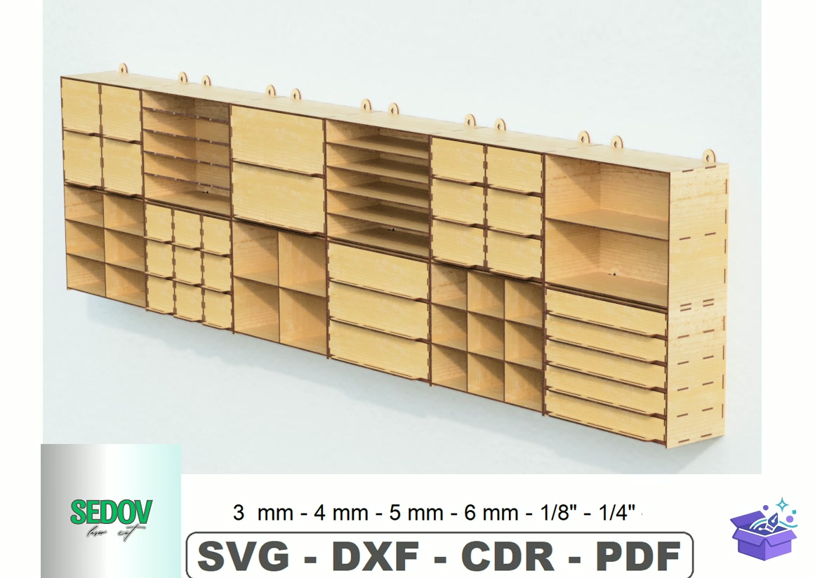 12 Modular Wall Storage Kutu Lazer Kesim - Lazer Kesim ve Çizim Dosyası (SVG, DXF, EPS, PNG) - Lazer Kesim Dosyaları İndir (DXF, SVG, EPS)