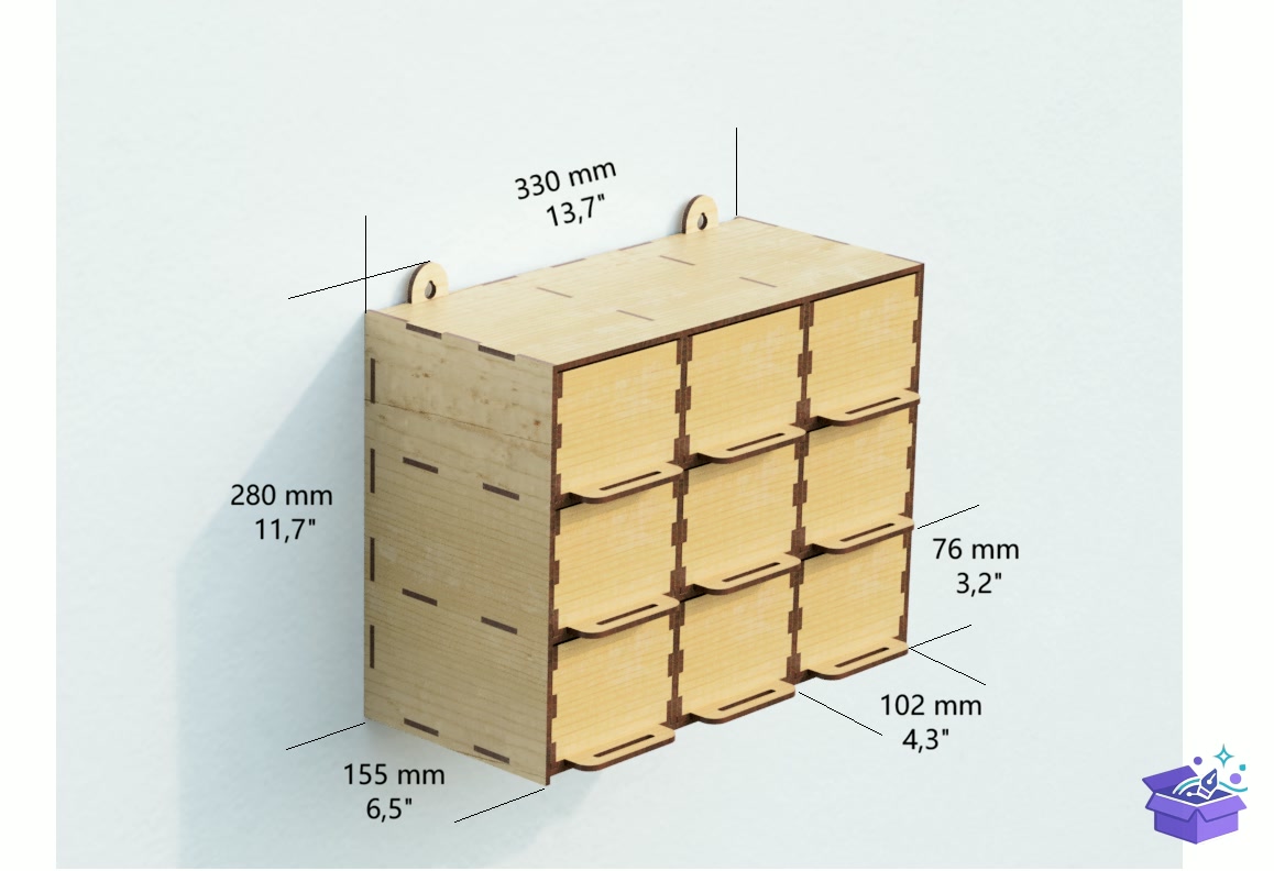 Wall Storage Organizer Laser - Lazer Kesim ve Çizim Dosyası (SVG, DXF, EPS, PNG) - detaylı önizleme 2