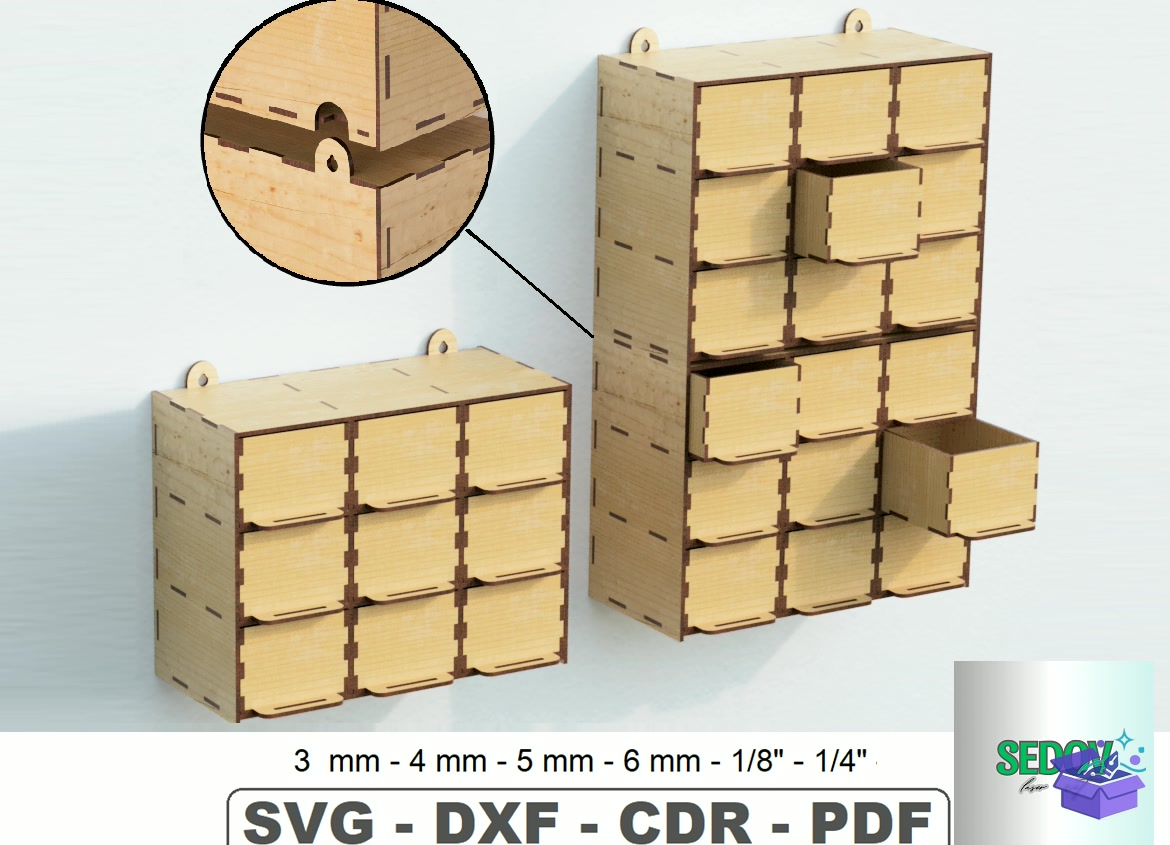 Wall Storage Organizer Laser - Lazer Kesim ve Çizim Dosyası (SVG, DXF, EPS, PNG) - detaylı önizleme 6