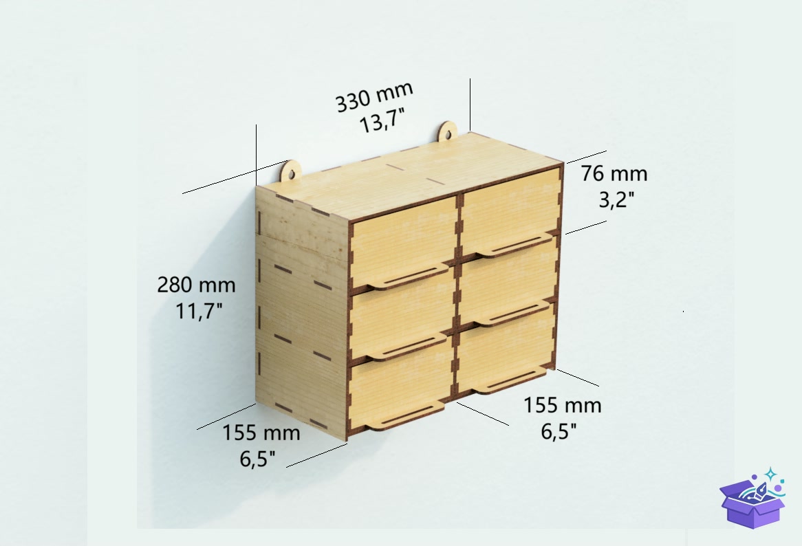 Wall Mount Drawer Organizer Lazer Kesim - Lazer Kesim ve Çizim Dosyası (SVG, DXF, EPS, PNG) - detaylı önizleme 2