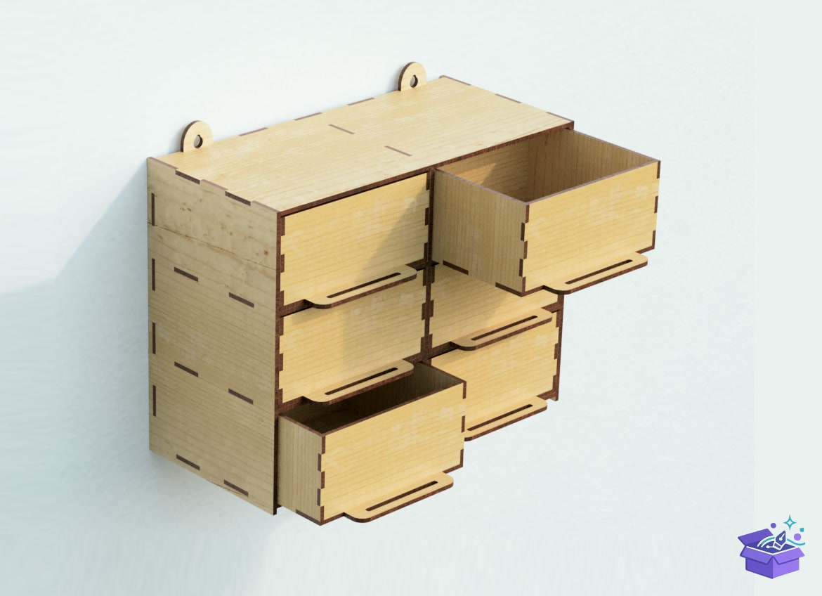 Wall Mount Drawer Organizer Lazer Kesim - Lazer Kesim ve Çizim Dosyası (SVG, DXF, EPS, PNG) - detaylı önizleme 5