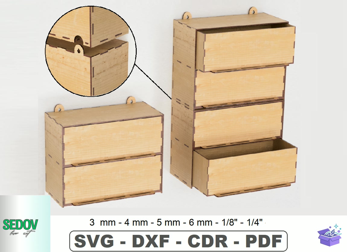 Lazer Kesim Modular Wall Drawer Organizer - El İşi ve Kesim Dosyası (SVG, DXF, EPS, PNG) - detaylı önizleme 6