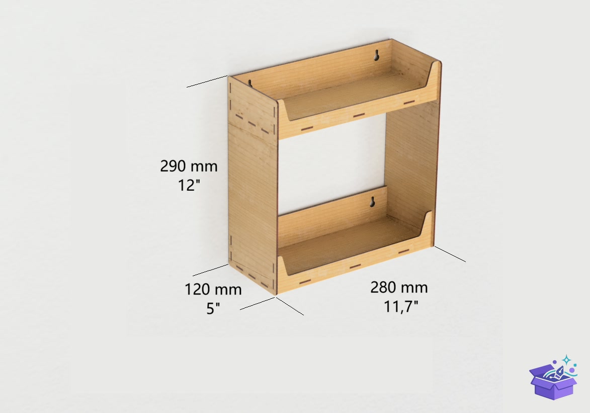 Lazer Kesim 2 Tiered Wall Trinket Duvar Rafı - Lazer Kesim ve Çizim Dosyası (SVG, DXF, EPS, PNG) - detaylı önizleme 2