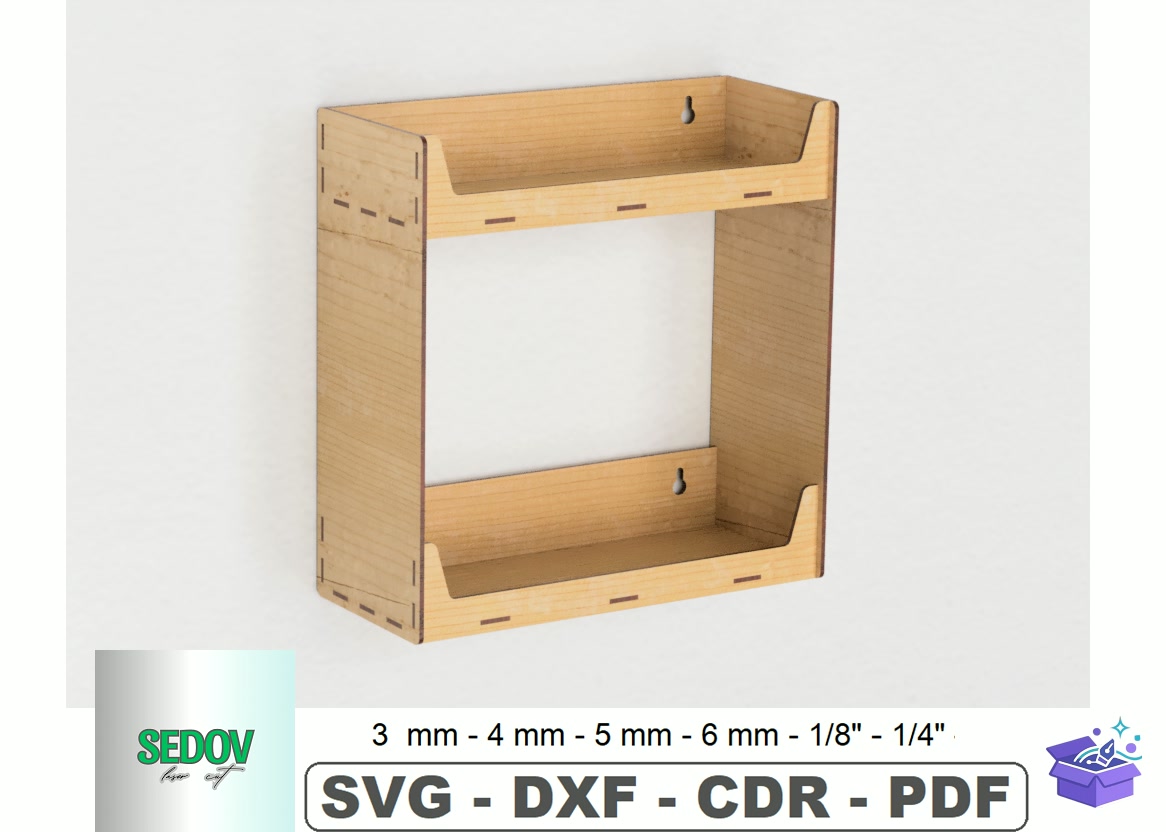 Lazer Kesim 2 Tiered Wall Trinket Duvar Rafı - Lazer Kesim ve Çizim Dosyası (SVG, DXF, EPS, PNG) - detaylı önizleme 4