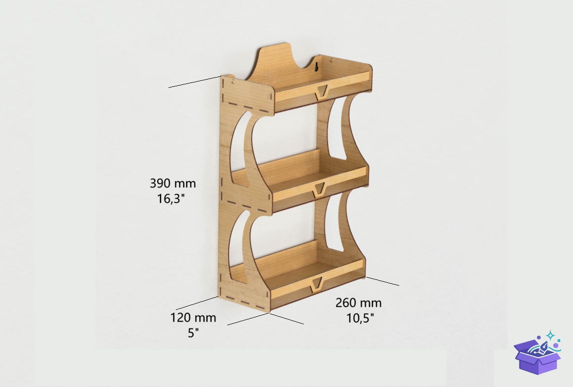 Lazer Kesim 3 Tier Wall Duvar Rafı - Lazer Kesim ve Çizim Dosyası (SVG, DXF, EPS, PNG) - detaylı önizleme 2