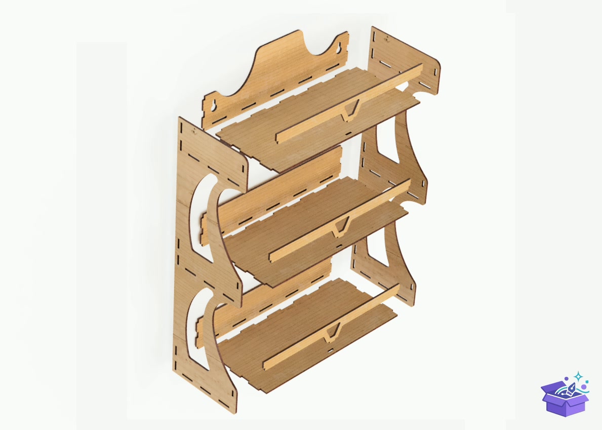 Lazer Kesim 3 Tier Wall Duvar Rafı - Lazer Kesim ve Çizim Dosyası (SVG, DXF, EPS, PNG) - detaylı önizleme 3