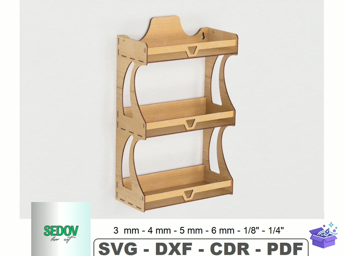 Lazer Kesim 3 Tier Wall Duvar Rafı - Lazer Kesim ve Çizim Dosyası (SVG, DXF, EPS, PNG) - detaylı önizleme 4