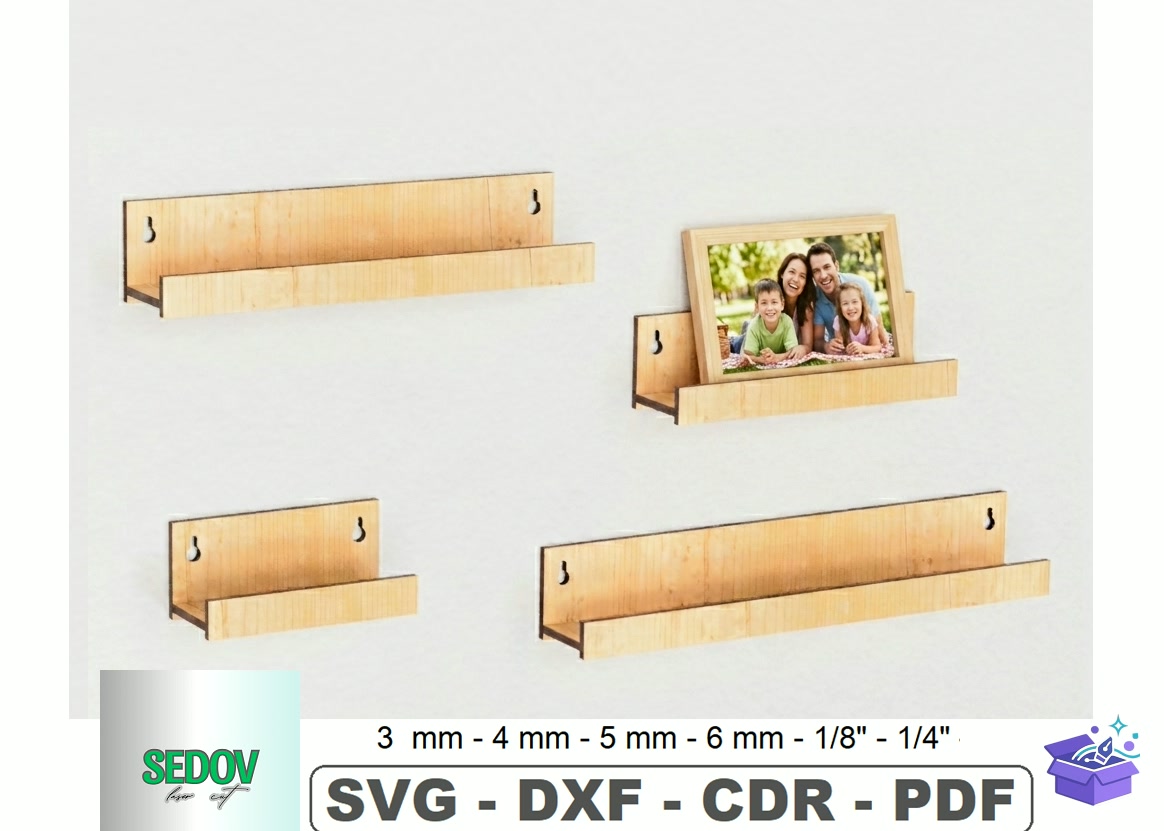Lazer Kesim Floating Picture Ledge Raflar - Lazer Kesim ve Çizim Dosyası (SVG, DXF, EPS, PNG) - detaylı önizleme 4