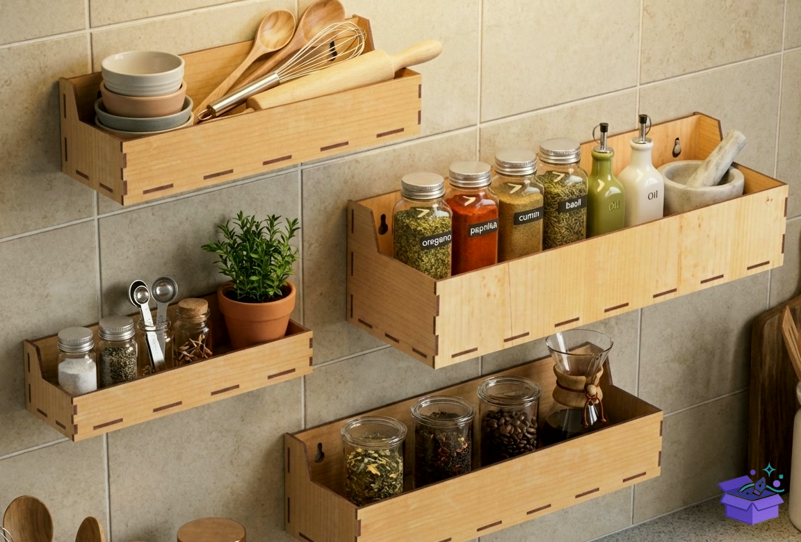 Lazer Kesim Wall Raflar 4 Pc Spice Rack - Lazer Kesim ve Çizim Dosyası (SVG, DXF, EPS, PNG) - detaylı önizleme 5