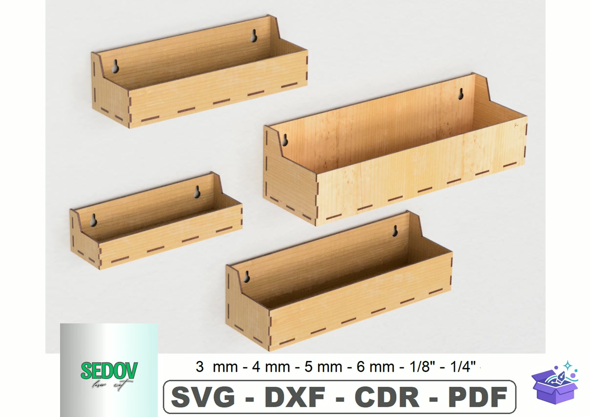 Lazer Kesim Wall Raflar 4 Pc Spice Rack - Lazer Kesim ve Çizim Dosyası (SVG, DXF, EPS, PNG) - detaylı önizleme 6