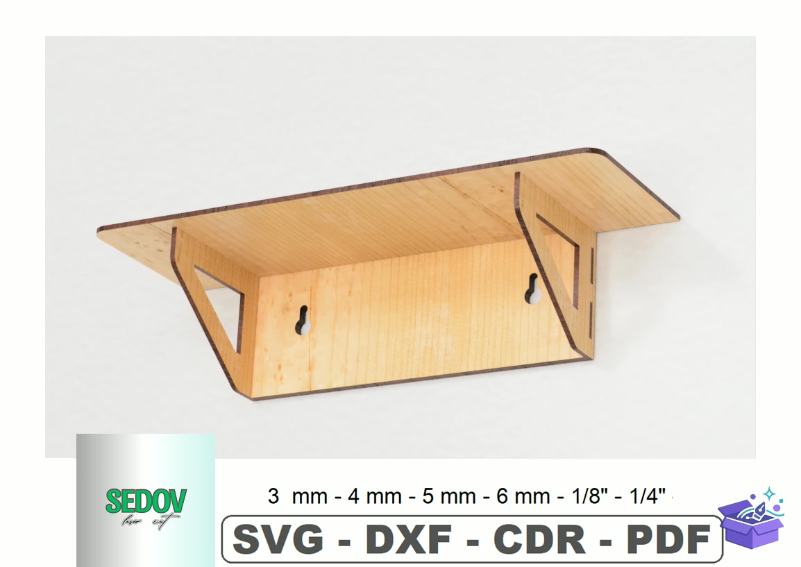 Lazer Kesim Wall Floating Duvar Rafı - Lazer Kesim ve Çizim Dosyası (SVG, DXF, EPS, PNG) - detaylı önizleme 4