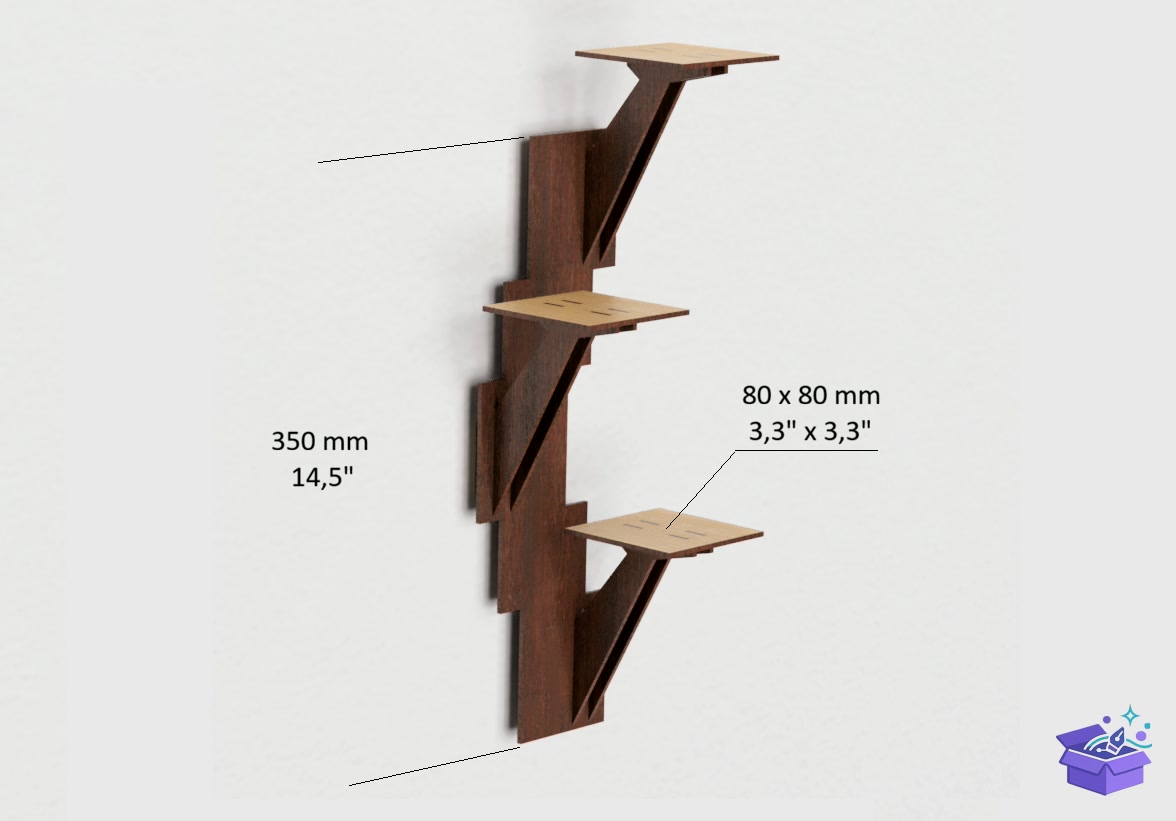 Lazer Kesim Wall 3 Tier Plant Duvar Rafı - Lazer Kesim ve Çizim Dosyası (SVG, DXF, EPS, PNG) - detaylı önizleme 2