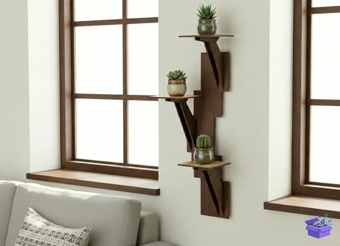 Lazer Kesim Wall 3 Tier Plant Duvar Rafı - Lazer Kesim ve Çizim Dosyası (SVG, DXF, EPS, PNG) - detaylı önizleme 3