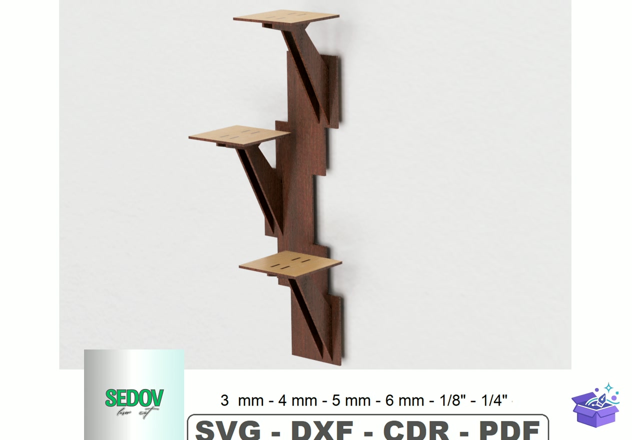 Lazer Kesim Wall 3 Tier Plant Duvar Rafı - Lazer Kesim ve Çizim Dosyası (SVG, DXF, EPS, PNG) - detaylı önizleme 4
