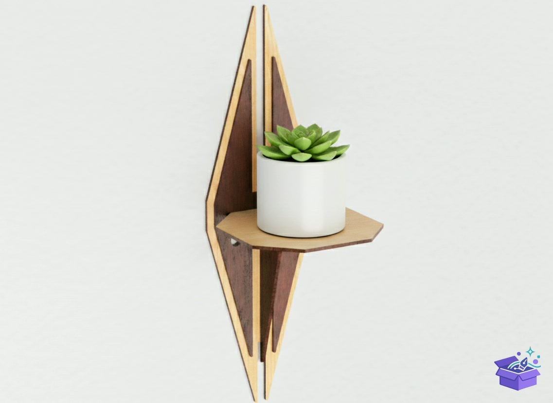 Lazer Kesim Decorative Plant Duvar Rafı - Lazer Kesim ve Çizim Dosyası (SVG, DXF, EPS, PNG) - detaylı önizleme 3