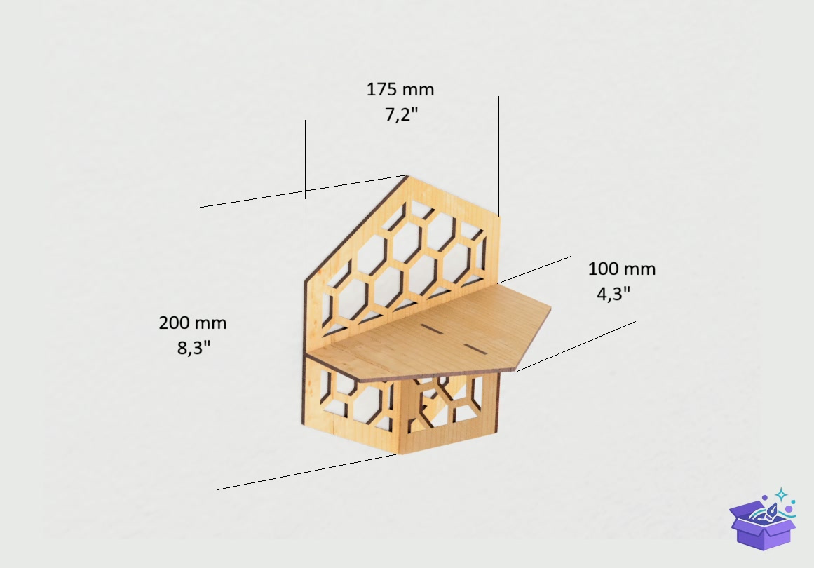 Lazer Kesim Honeycomb Floating Duvar Rafı - Lazer Kesim ve Çizim Dosyası (SVG, DXF, EPS, PNG) - detaylı önizleme 2