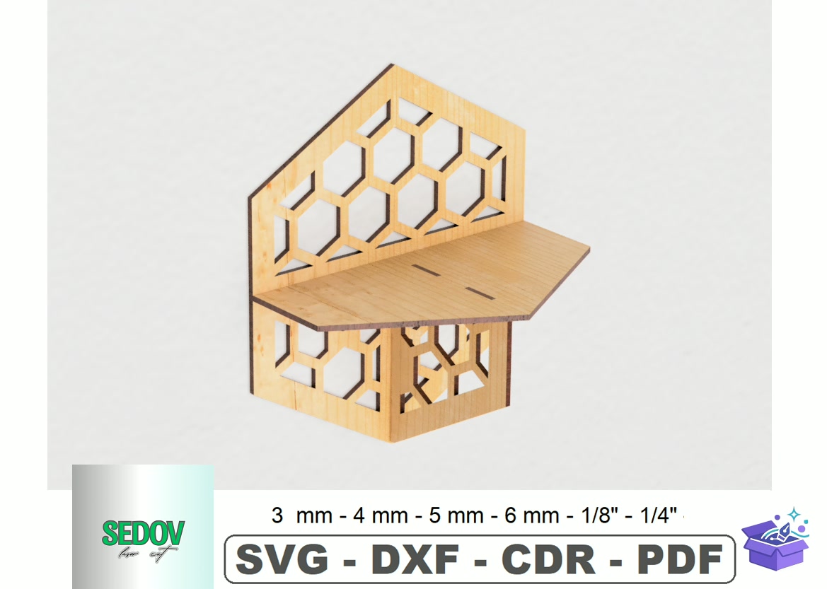 Lazer Kesim Honeycomb Floating Duvar Rafı - Lazer Kesim ve Çizim Dosyası (SVG, DXF, EPS, PNG) - detaylı önizleme 4