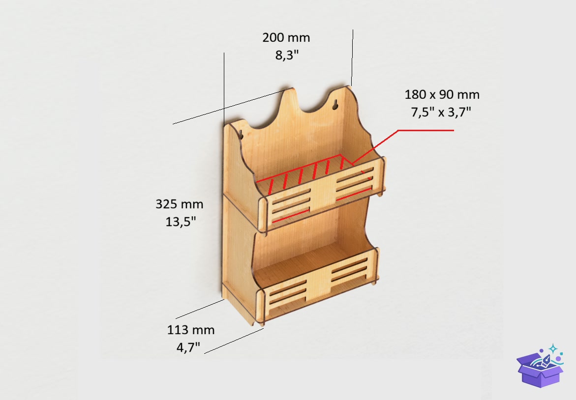 Lazer Kesim Ahşap Wall Spice Rack - Lazer Kesim ve Çizim Dosyası (SVG, DXF, EPS, PNG) - detaylı önizleme 2