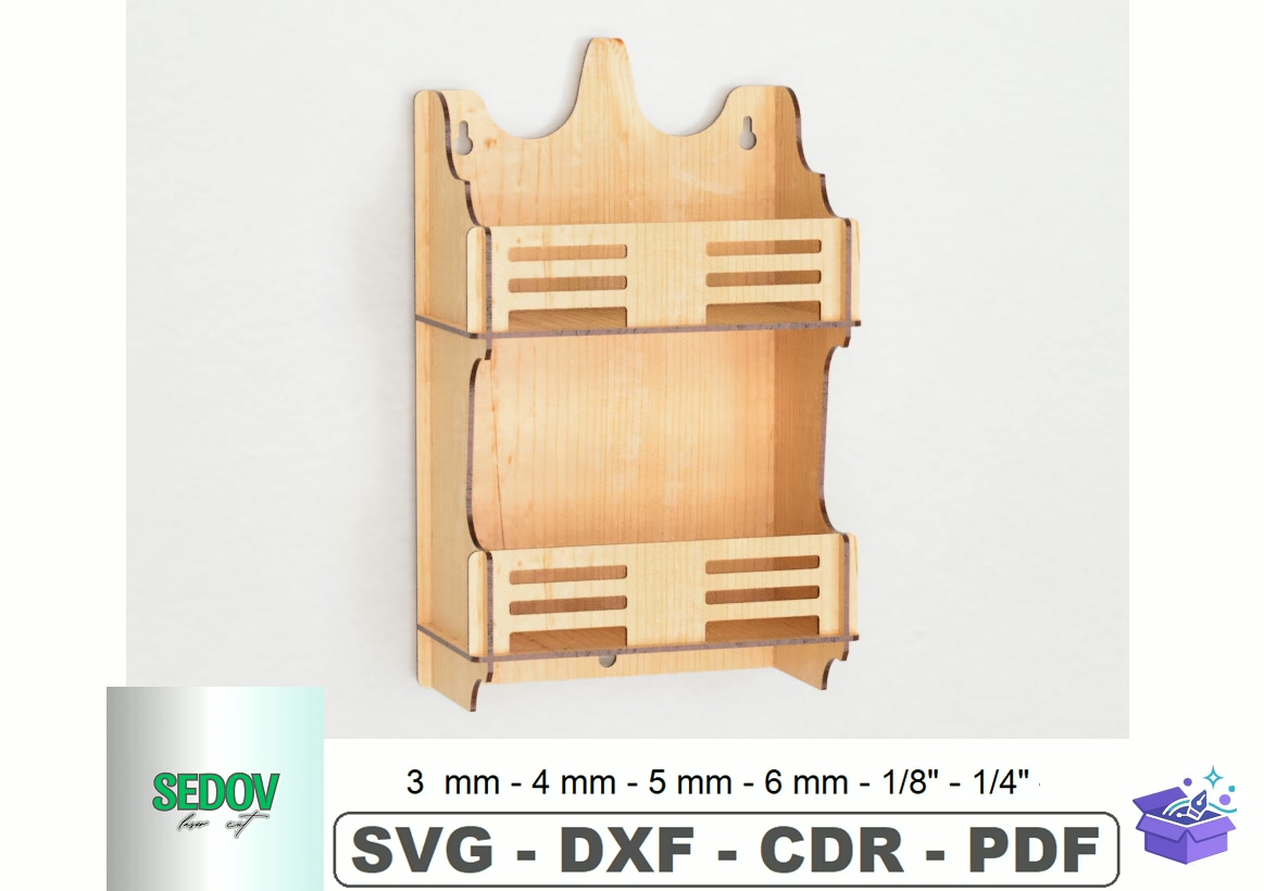 Lazer Kesim Ahşap Wall Spice Rack - Lazer Kesim ve Çizim Dosyası (SVG, DXF, EPS, PNG) - detaylı önizleme 5
