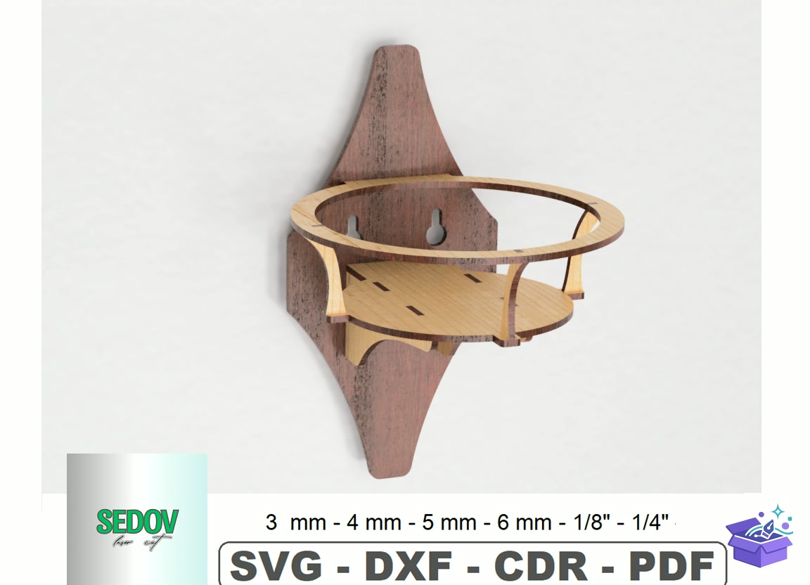 Lazer Kesim Wall Plant Tutucu - Lazer Kesim ve Çizim Dosyası (SVG, DXF, EPS, PNG) - detaylı önizleme 4