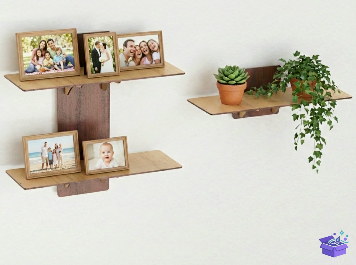 Lazer Kesim Floating Duvar Rafı Photo Display - Lazer Kesim ve Çizim Dosyası (SVG, DXF, EPS, PNG) - detaylı önizleme 4