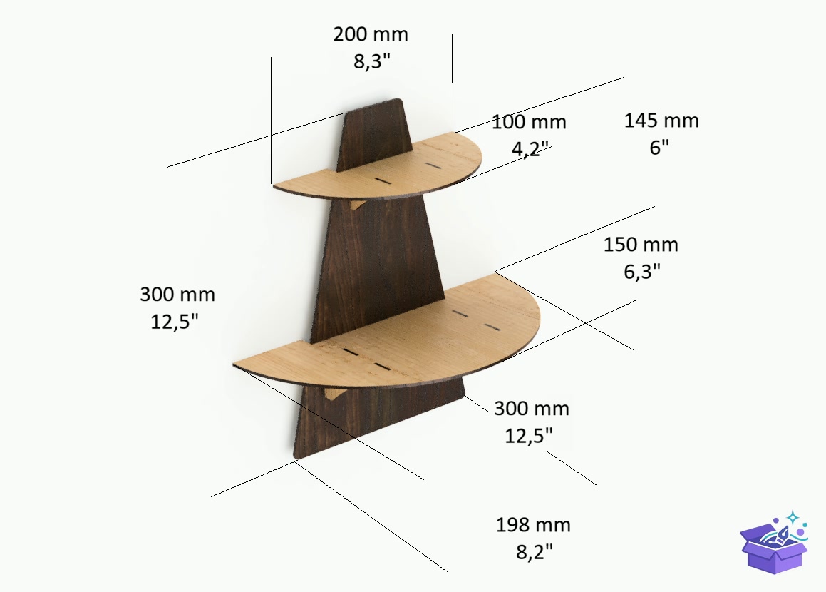 Lazer Kesim Half Moon Wall Duvar Rafı 2 Size - Lazer Kesim ve Çizim Dosyası (SVG, DXF, EPS, PNG) - detaylı önizleme 2
