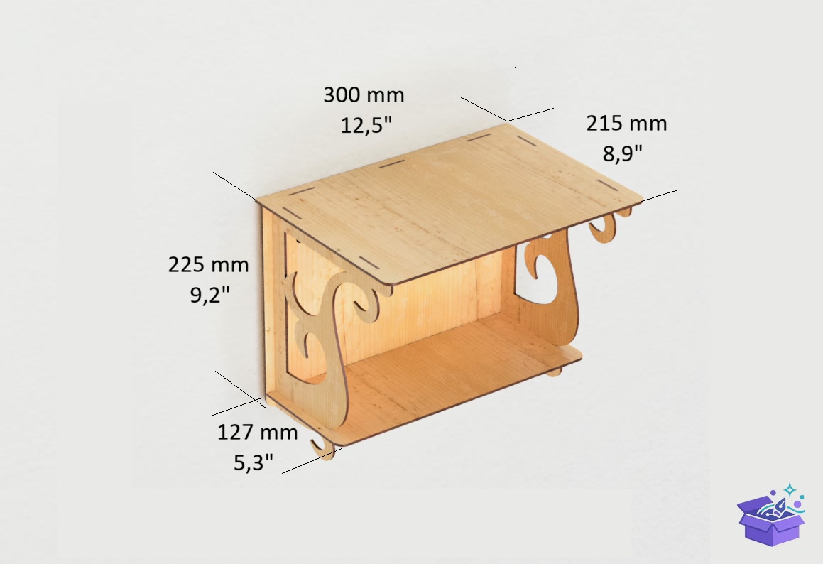 Laser Wall Duvar Rafı With Hooks - Lazer Kesim ve Çizim Dosyası (SVG, DXF, EPS, PNG) - detaylı önizleme 2