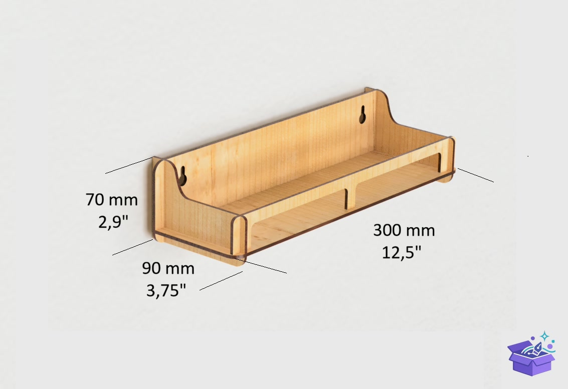 Laser Small Display Ledge - Lazer Kesim ve Çizim Dosyası (SVG, DXF, EPS, PNG) - detaylı önizleme 2