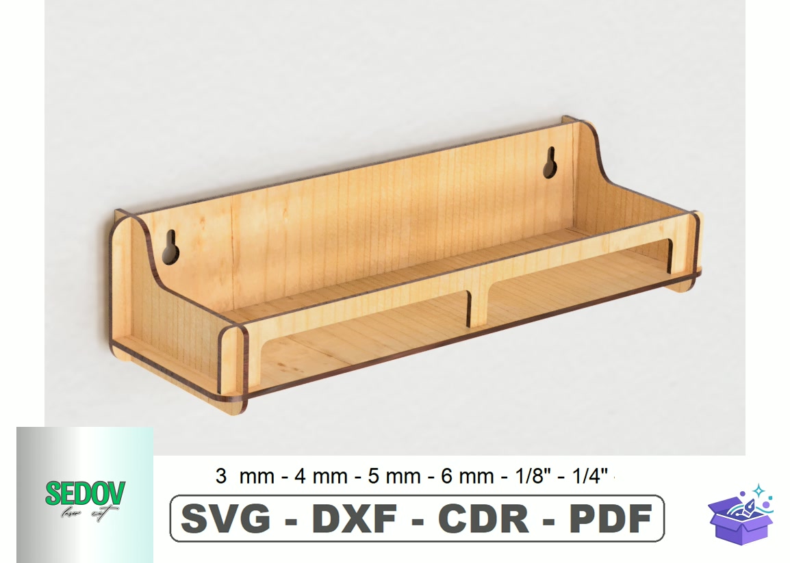 Laser Small Display Ledge - Lazer Kesim ve Çizim Dosyası (SVG, DXF, EPS, PNG) - detaylı önizleme 4