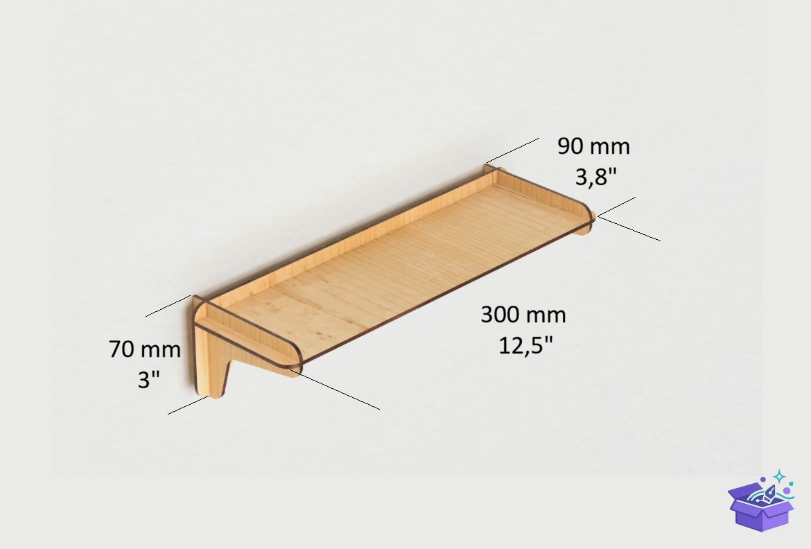 Lazer Kesim Floating Wall Duvar Rafı Design - Lazer Kesim ve Çizim Dosyası (SVG, DXF, EPS, PNG) - detaylı önizleme 2