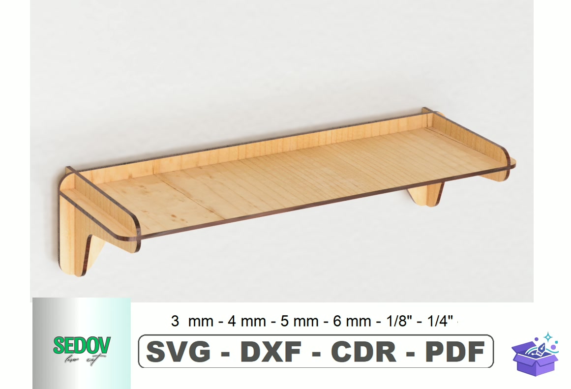 Lazer Kesim Floating Wall Duvar Rafı Design - Lazer Kesim ve Çizim Dosyası (SVG, DXF, EPS, PNG) - detaylı önizleme 4