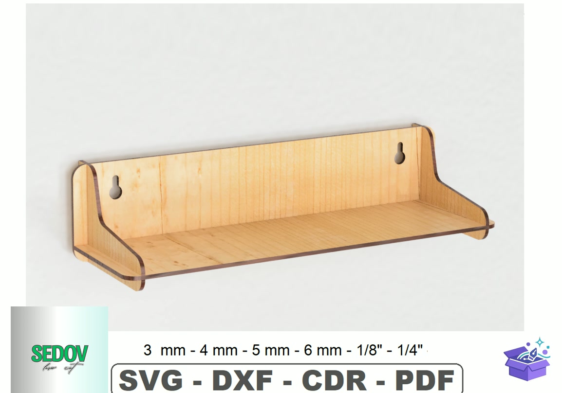 Lazer Kesim Ahşap Wall Duvar Rafı - Lazer Kesim ve Çizim Dosyası (SVG, DXF, EPS, PNG) - Lazer Kesim Dosyaları İndir (DXF, SVG, EPS)