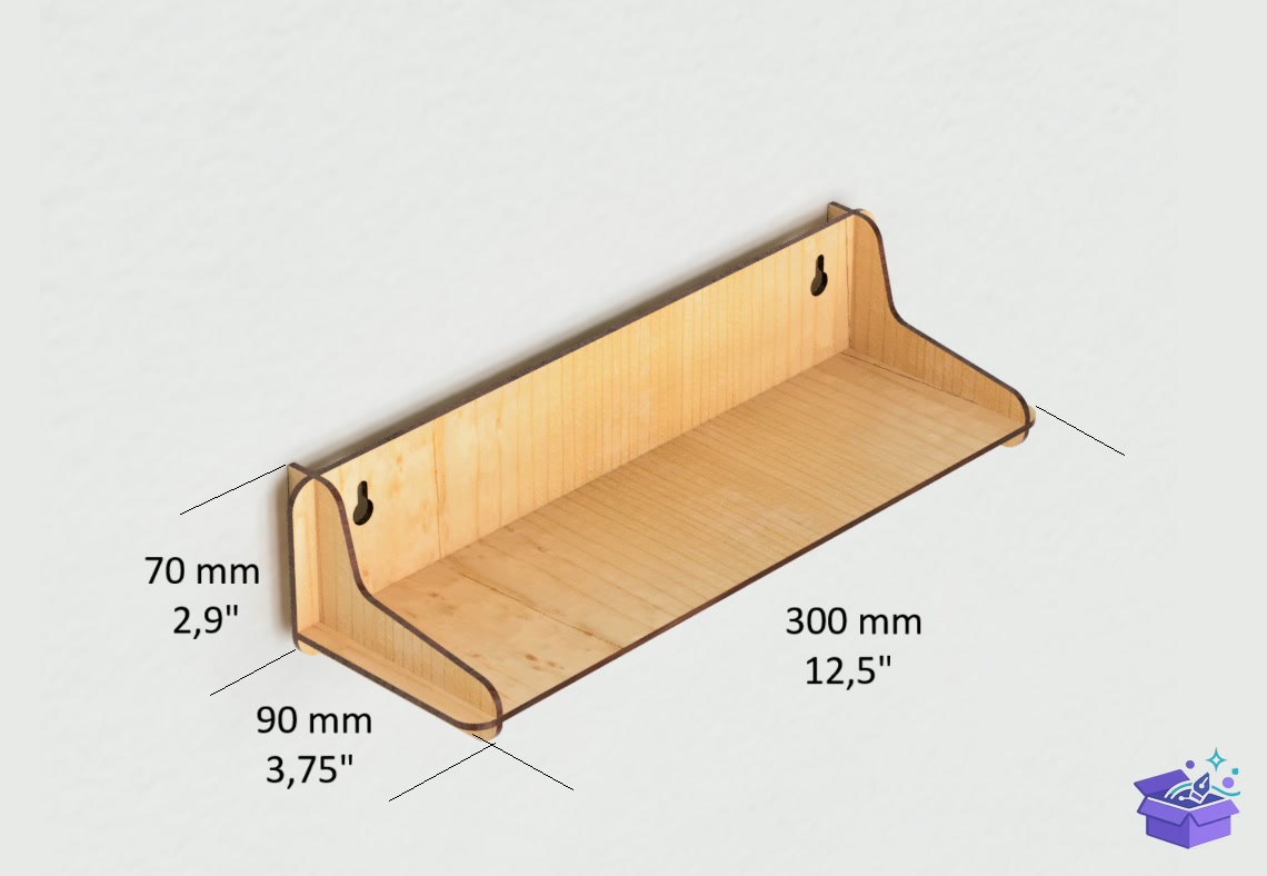 Lazer Kesim Ahşap Wall Duvar Rafı - Lazer Kesim ve Çizim Dosyası (SVG, DXF, EPS, PNG) - detaylı önizleme 2