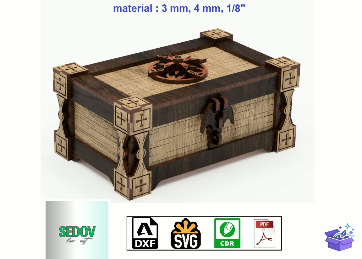 Laser Gothic Engraved Kutu - Lazer Kesim ve Çizim Dosyası (SVG, DXF, EPS, PNG) - detaylı önizleme 6