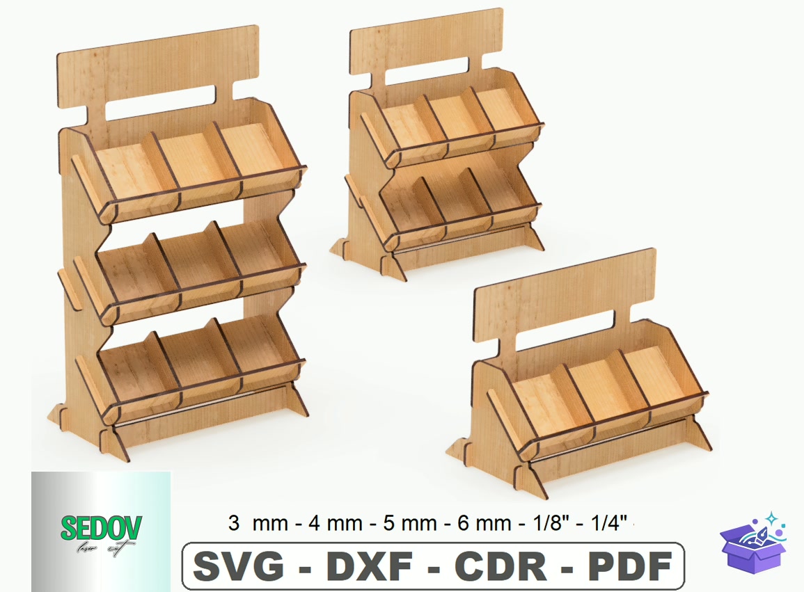Lazer Kesim Retail Display Stand 3 Sizes - Lazer Kesim ve Çizim Dosyası (SVG, DXF, EPS, PNG) - Lazer Kesim Dosyaları İndir (DXF, SVG, AI)