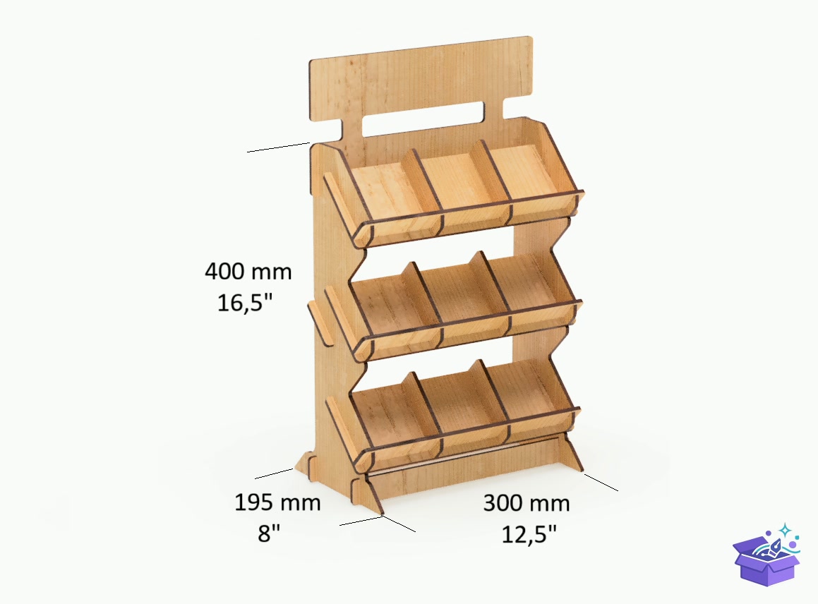 Lazer Kesim Retail Display Stand 3 Sizes - Lazer Kesim ve Çizim Dosyası (SVG, DXF, EPS, PNG) - detaylı önizleme 2