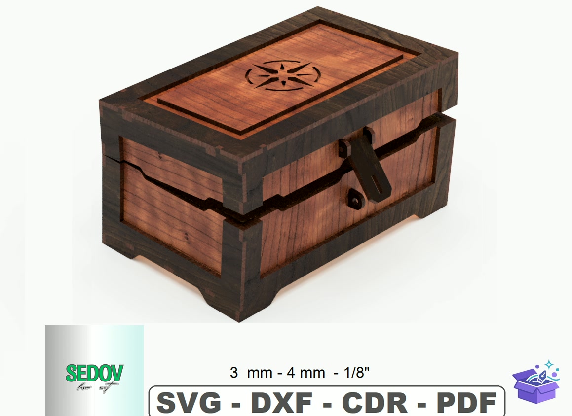 Lazer Kesim Treasure Kutu Pirate Style - Lazer Kesim ve Çizim Dosyası (SVG, DXF, EPS, PNG) - detaylı önizleme 6