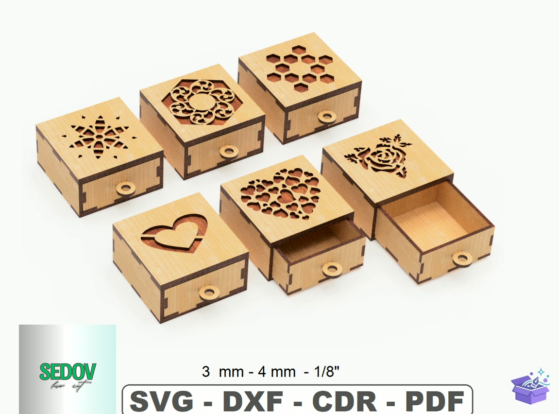 Lazer Kesim Decorative Gift Drawer Kutu - 3D Baskı ve Model Dosyası (STL, OBJ, 3MF) - detaylı önizleme 4