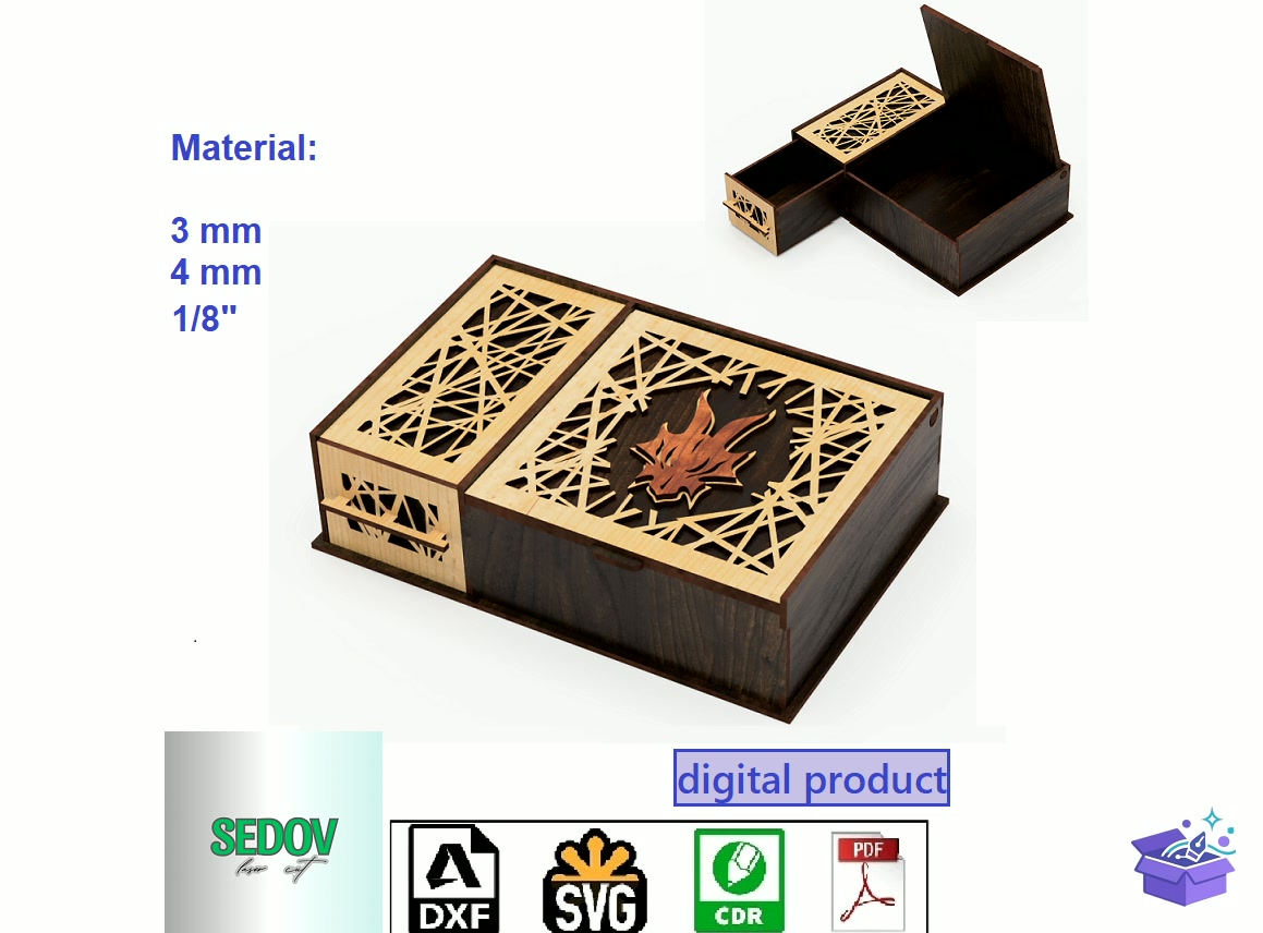Lazer Kesim Trinket Kutu With Lid And Drawe - Lazer Kesim ve Çizim Dosyası (SVG, DXF, EPS, PNG) - Lazer Kesim Dosyaları İndir (DXF, SVG, EPS)