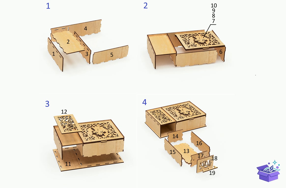 Lazer Kesim Trinket Kutu With Lid And Drawe - Lazer Kesim ve Çizim Dosyası (SVG, DXF, EPS, PNG) - detaylı önizleme 3