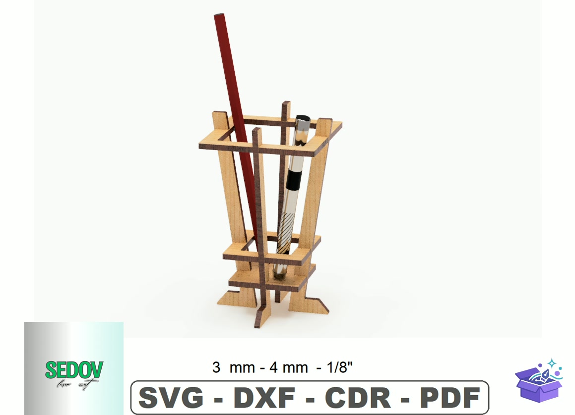 Lazer Kesim Pencil Tutucu Office Decor - Lazer Kesim ve Çizim Dosyası (SVG, DXF, EPS, PNG) - Lazer Kesim Dosyaları İndir (DXF, SVG, EPS)