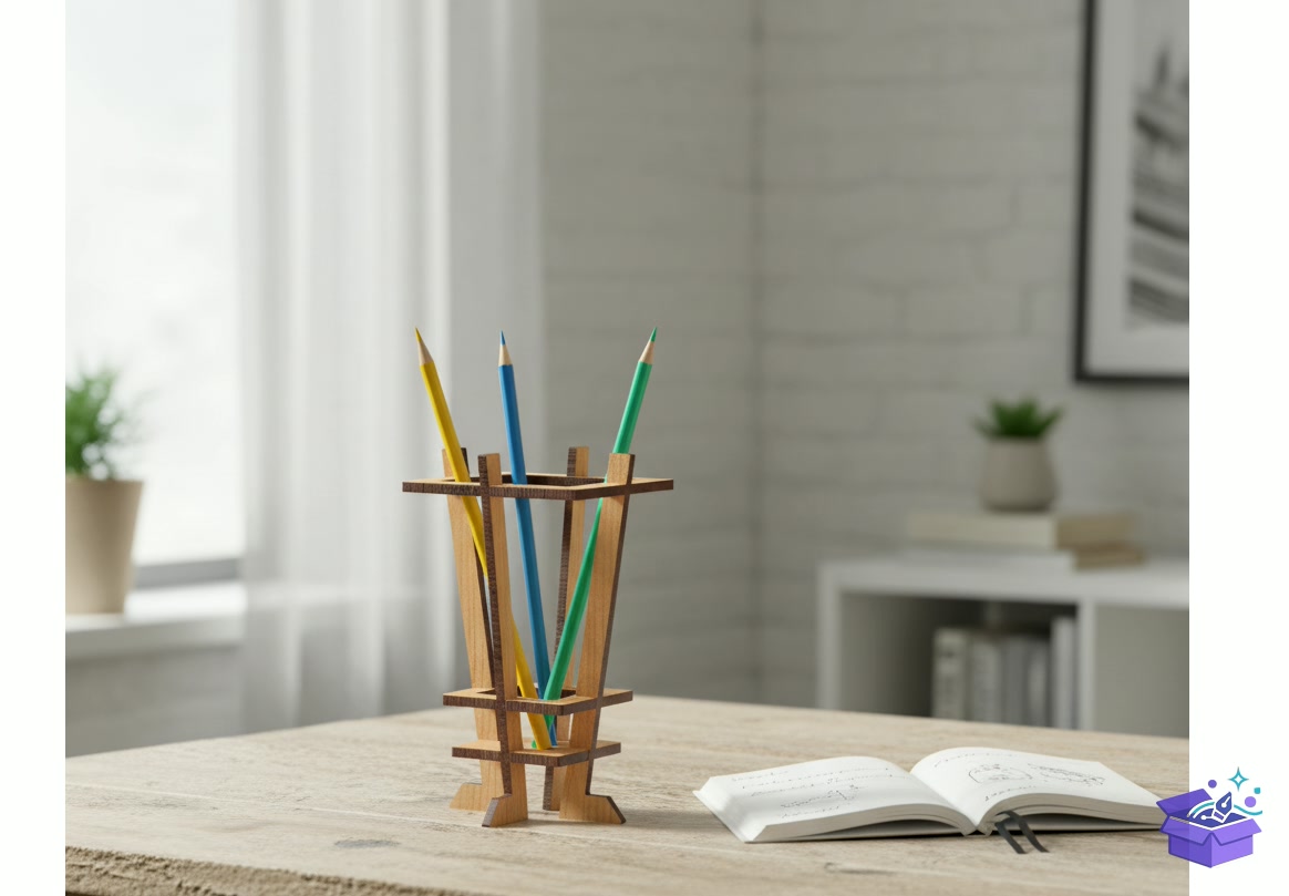 Lazer Kesim Pencil Tutucu Office Decor - Lazer Kesim ve Çizim Dosyası (SVG, DXF, EPS, PNG) - detaylı önizleme 2