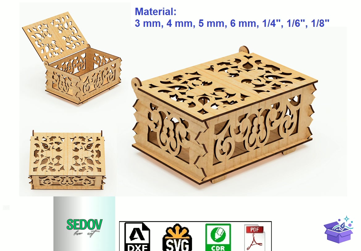 Lazer Kesim Decorative Kutu With Openwork - Lazer Kesim ve Çizim Dosyası (SVG, DXF, EPS, PNG) - detaylı önizleme 5