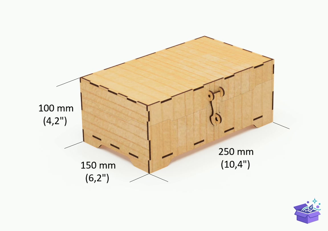 Lazer Kesim Treasure Kutu With Lock Lid - Lazer Kesim ve Çizim Dosyası (SVG, DXF, EPS, PNG) - detaylı önizleme 3