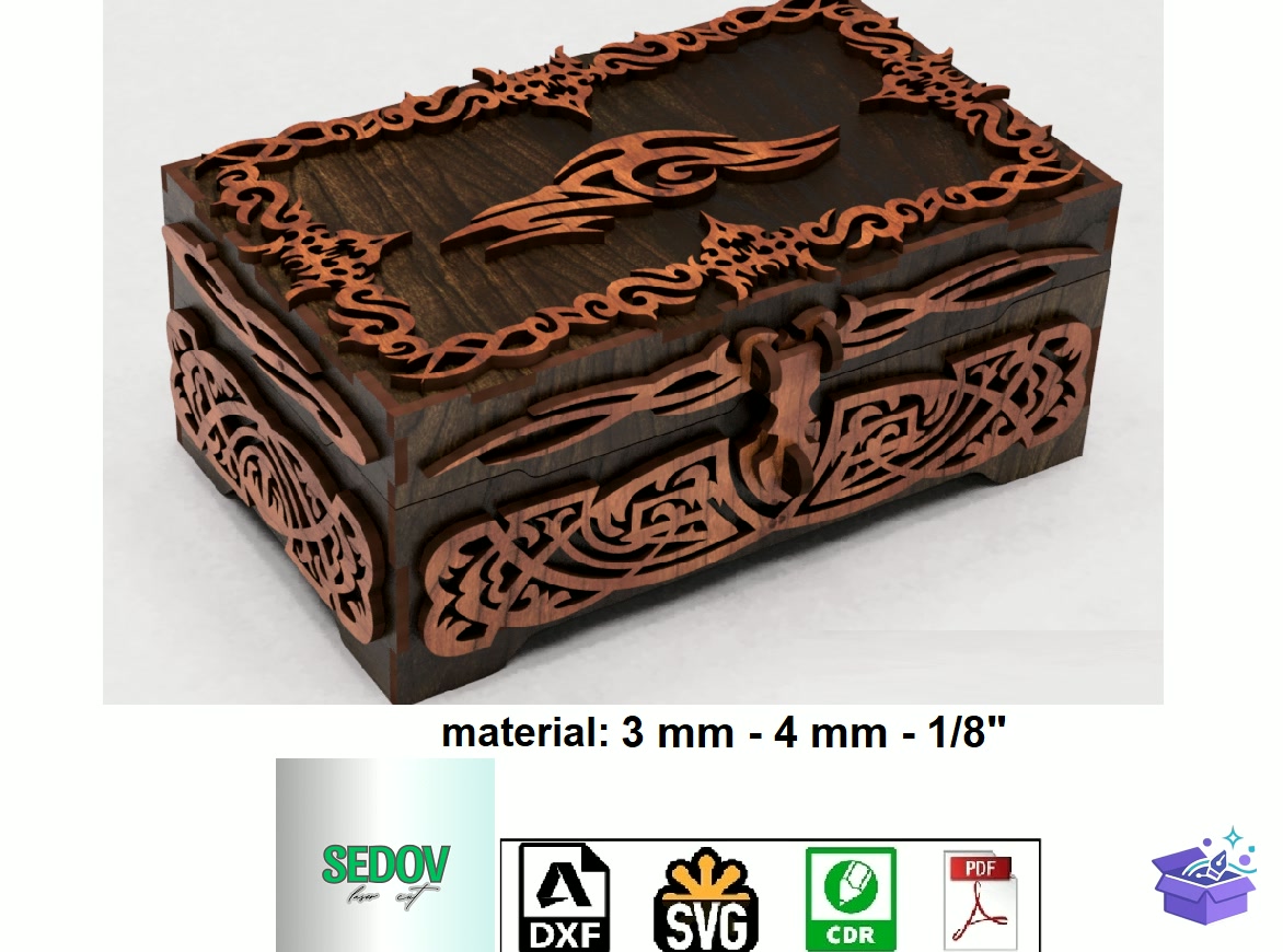 Lazer Kesim Casket Ornate Memory Kutu - Lazer Kesim ve Çizim Dosyası (SVG, DXF, EPS, PNG) - Lazer Kesim Dosyaları İndir (DXF, SVG, EPS)